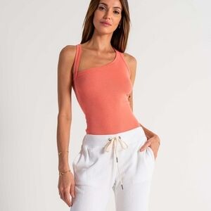 n:Philanthropy Gellar ribbed knit tank Tango Red Coral Asymmetric Women's large